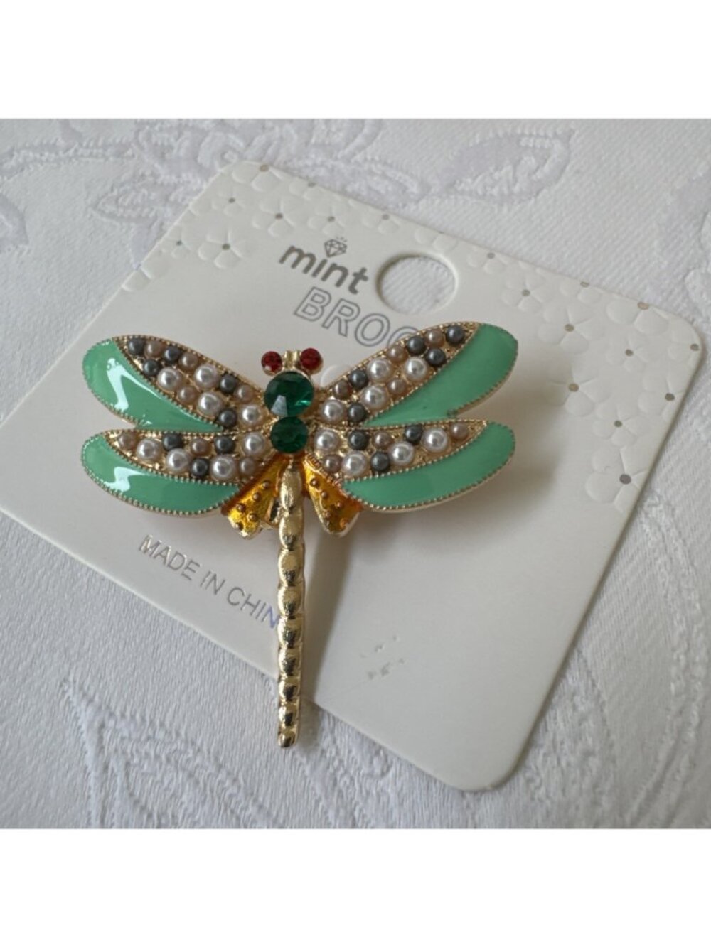 2.5" Teal Dragonfly Rhinestone GoldTone Brooch Colorful Enamel NEW